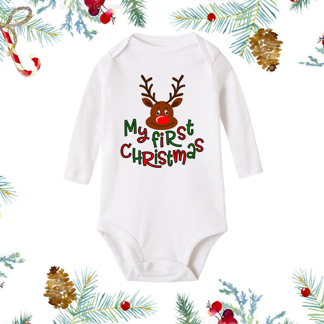 Christmas Newborn Baby White Long Sleeve Jumpsuit