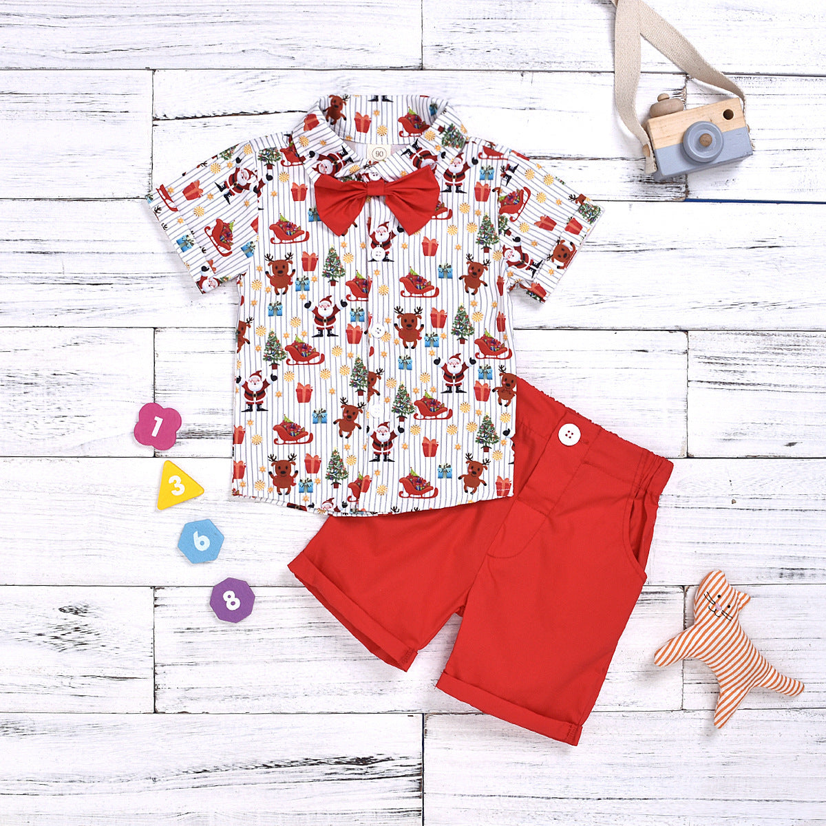 boy clothing set bow christmas print