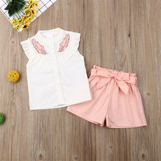 Baby lotus leaf sleeveless and shorts 2-pieces set