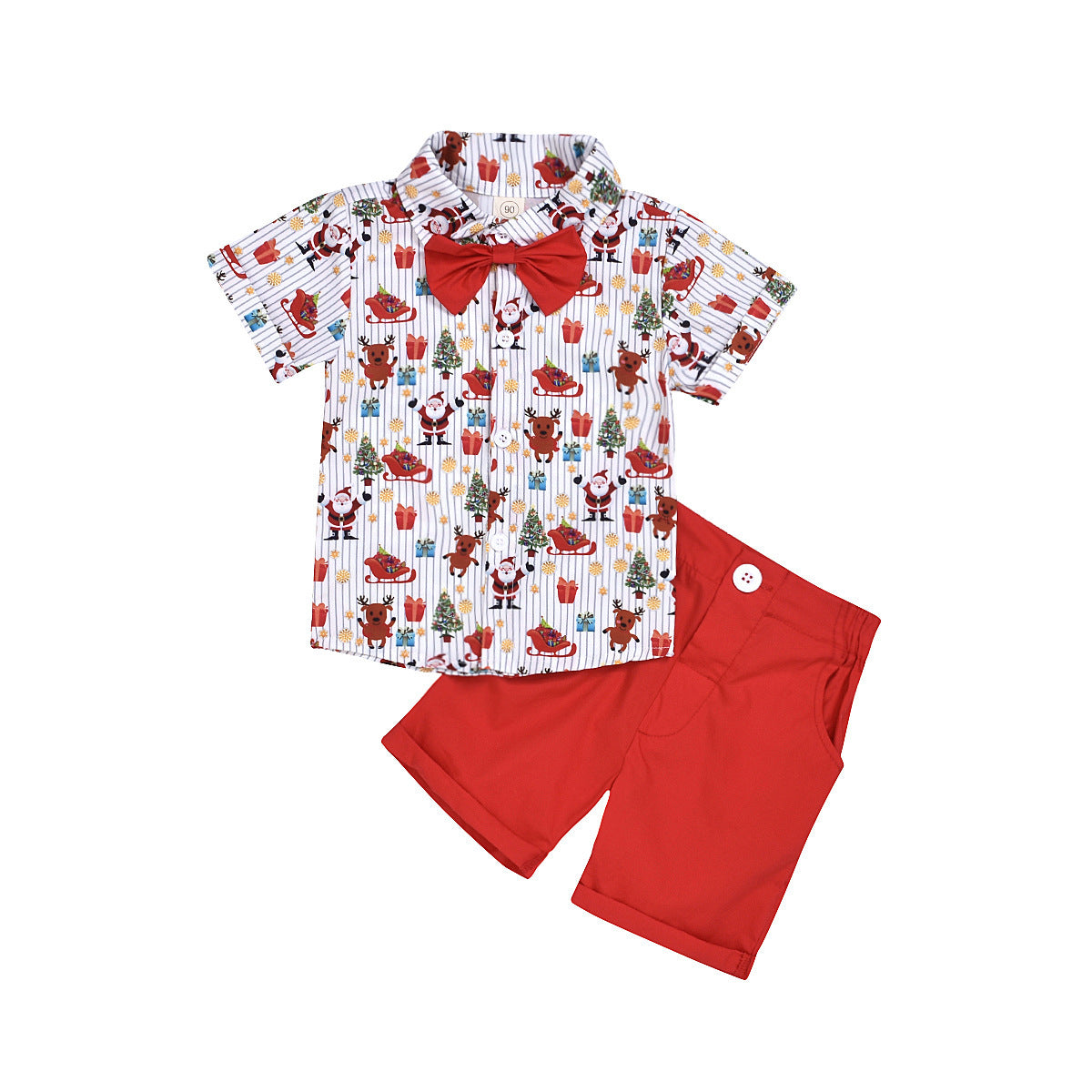 boy clothing set bow christmas print