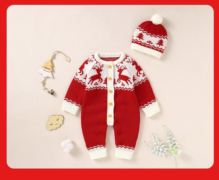 Baby Christmas Elk Knitted One-piece Suit