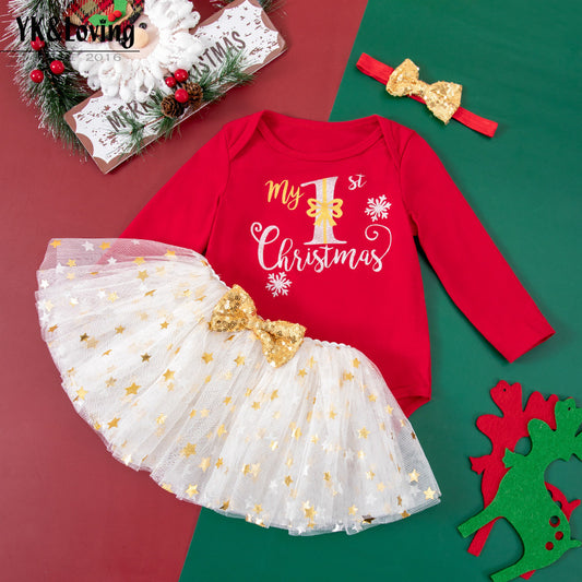 European And American Christmas Baby Suit Baby Autumn Clothing Long-sleeve Jumpsuit