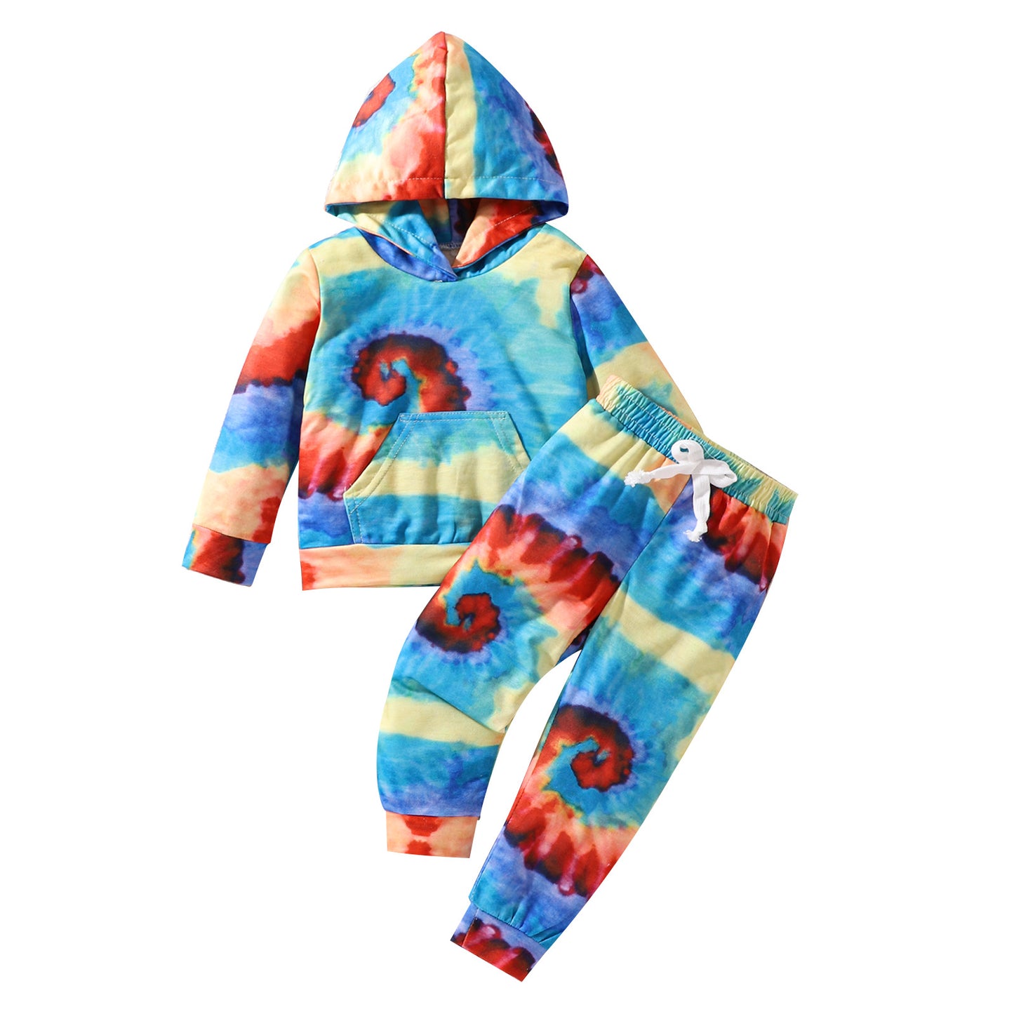 Girls' Tie-dye Long-sleeved Trousers Hooded Suits