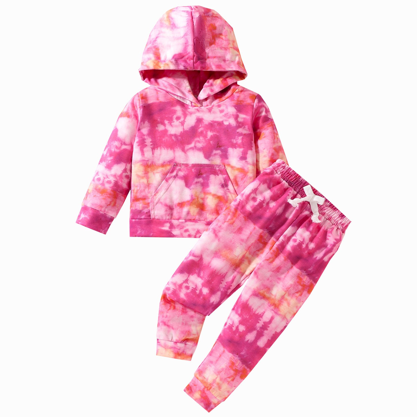 Girls' Tie-dye Long-sleeved Trousers Hooded Suits