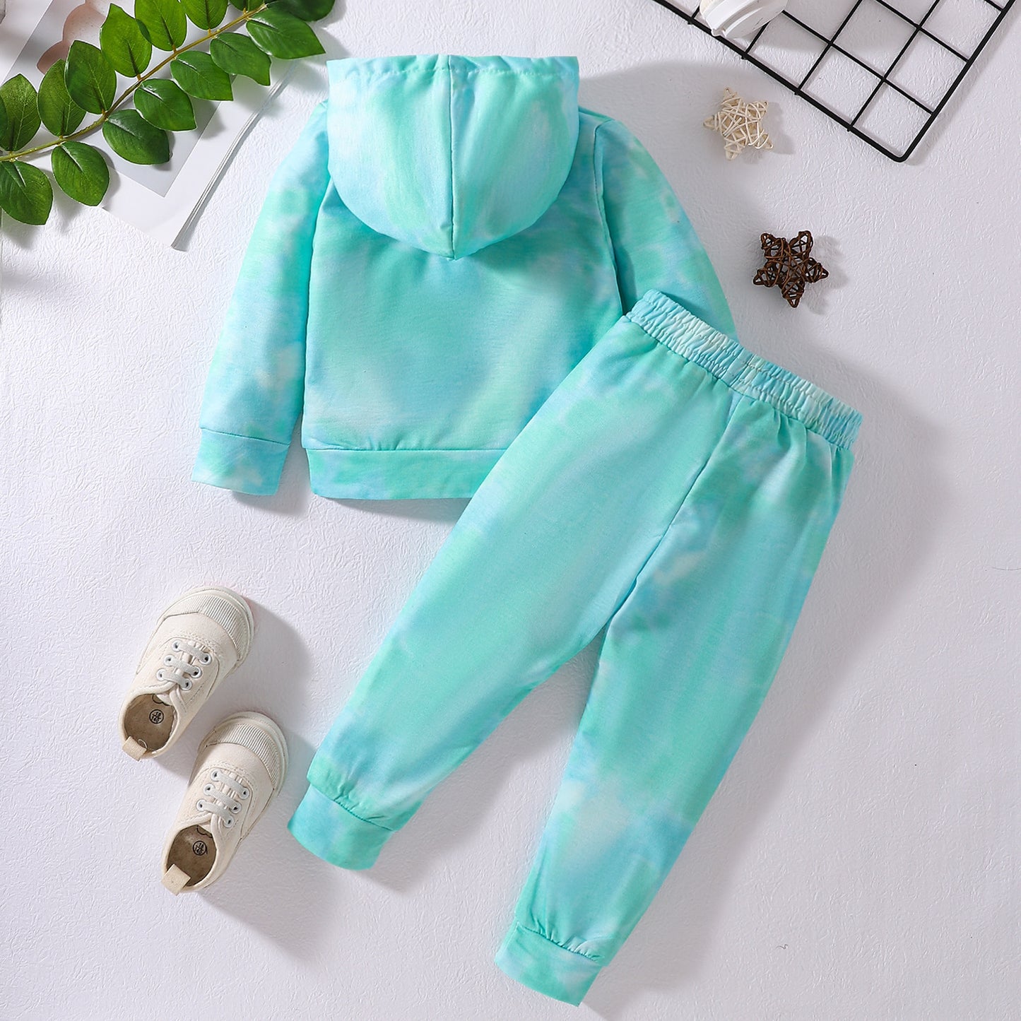 Girls' Tie-dye Long-sleeved Trousers Hooded Suits