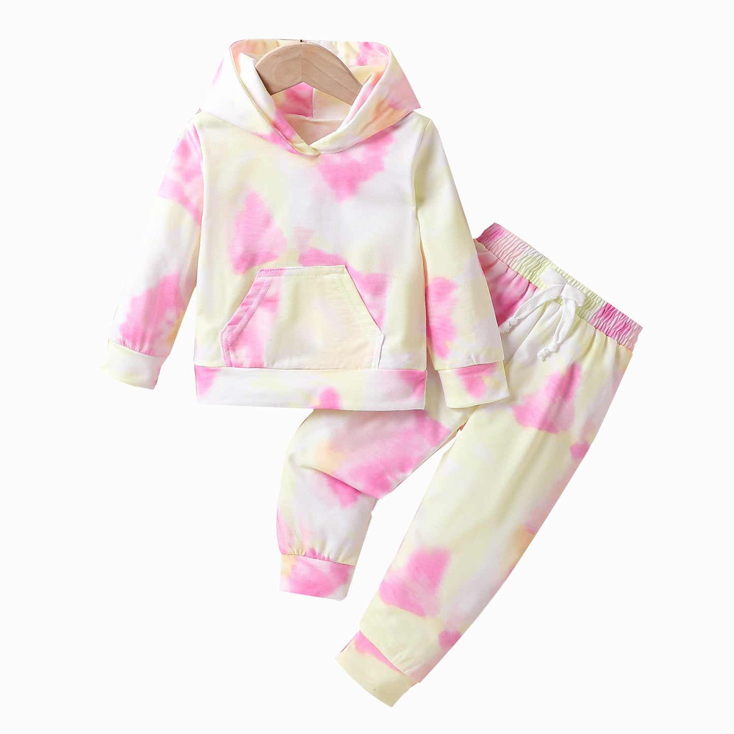 Girls' Tie-dye Long-sleeved Trousers Hooded Suits