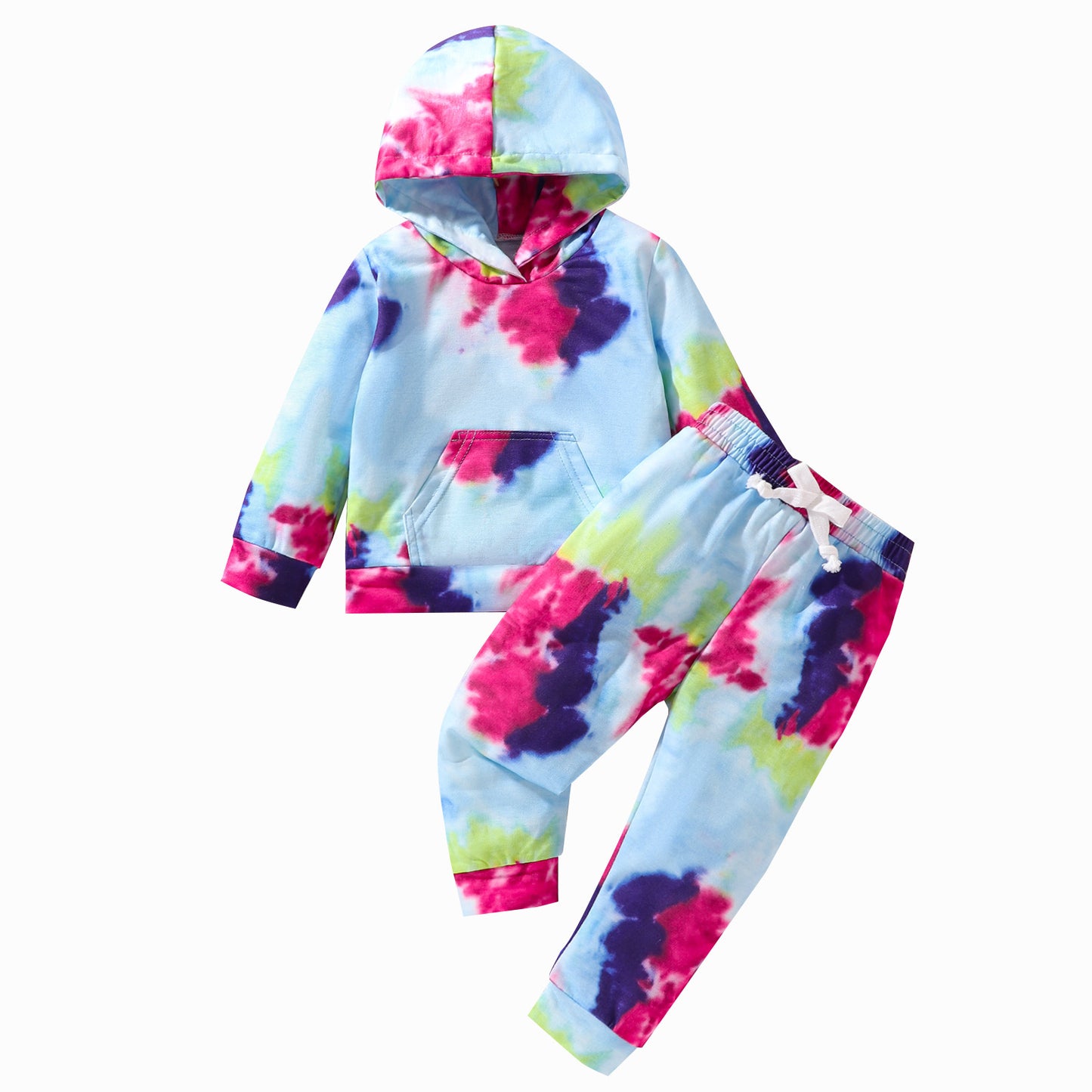 Girls' Tie-dye Long-sleeved Trousers Hooded Suits