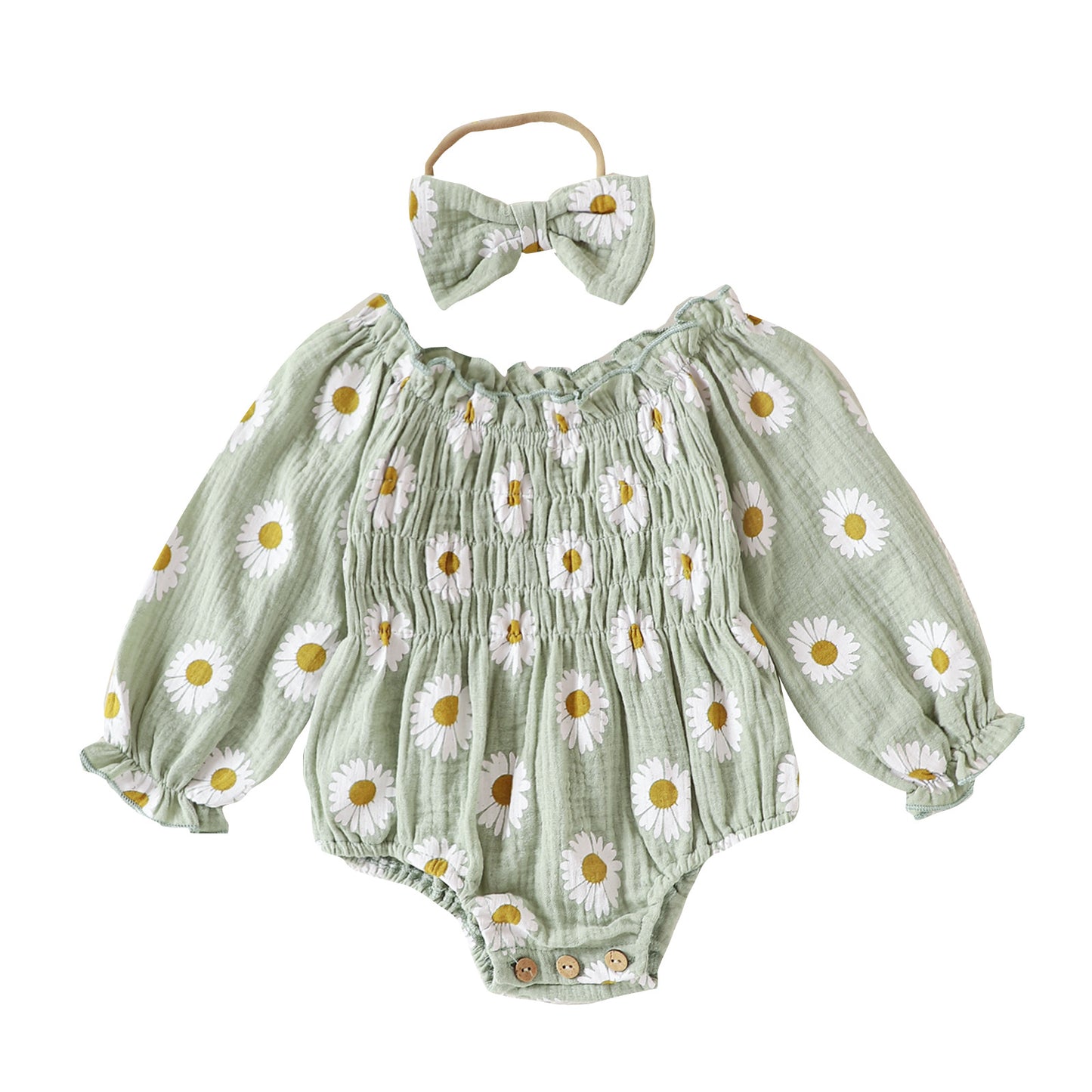 Baby Girl Floral Long Sleeve With Headdress Overalls