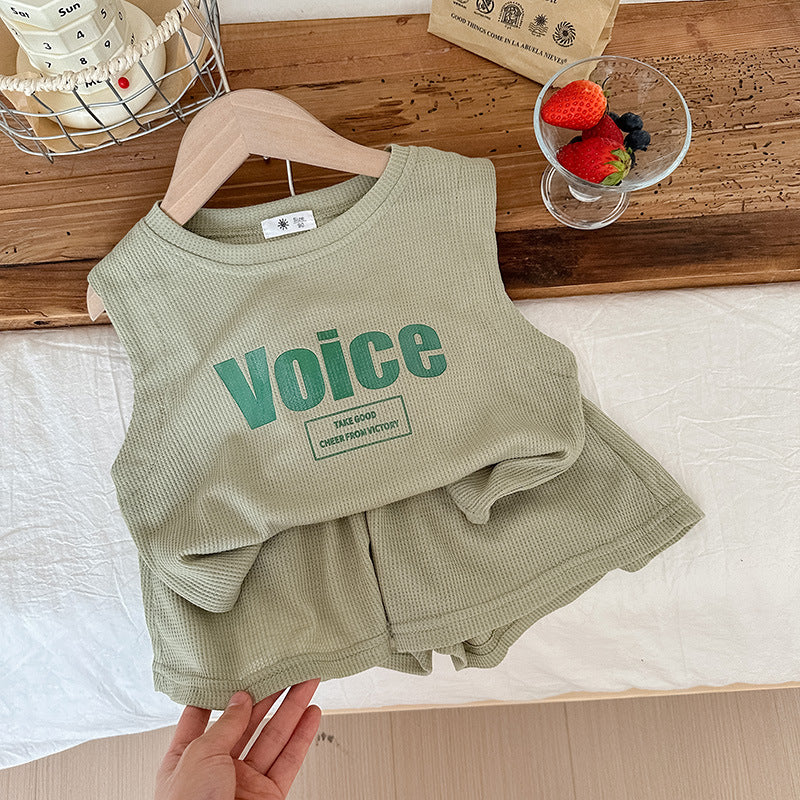 Korean Style Ins Infant Children's Clothing Summer Sleeveless Vest Shorts Suit Letter Printing