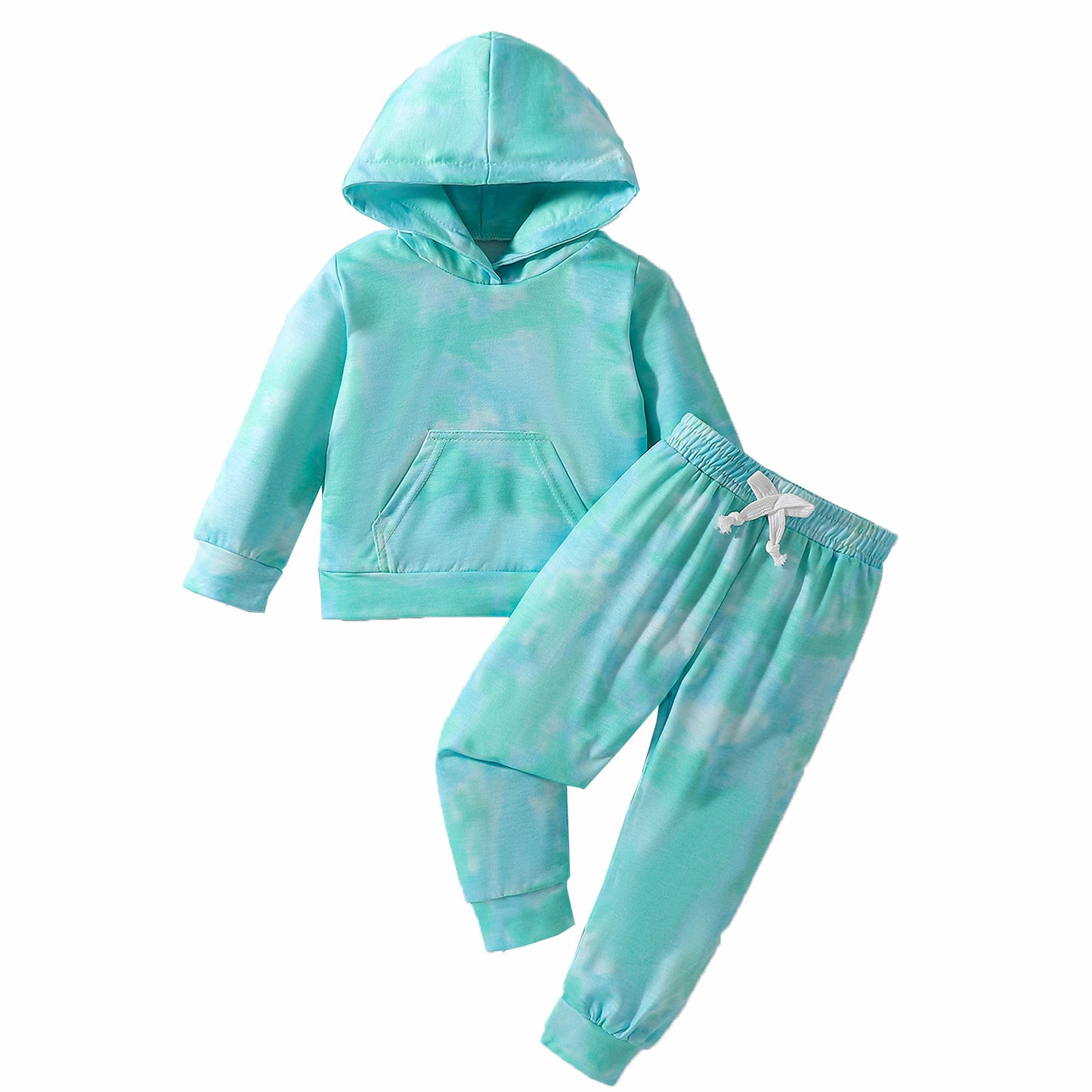 Girls' Tie-dye Long-sleeved Trousers Hooded Suits