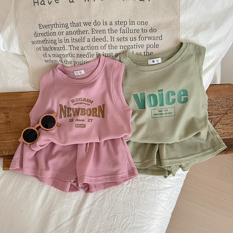 Korean Style Ins Infant Children's Clothing Summer Sleeveless Vest Shorts Suit Letter Printing