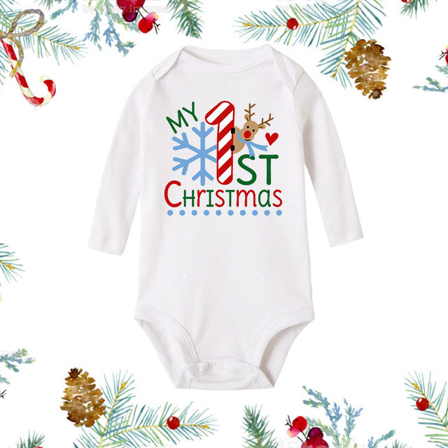 Christmas Newborn Baby White Long Sleeve Jumpsuit