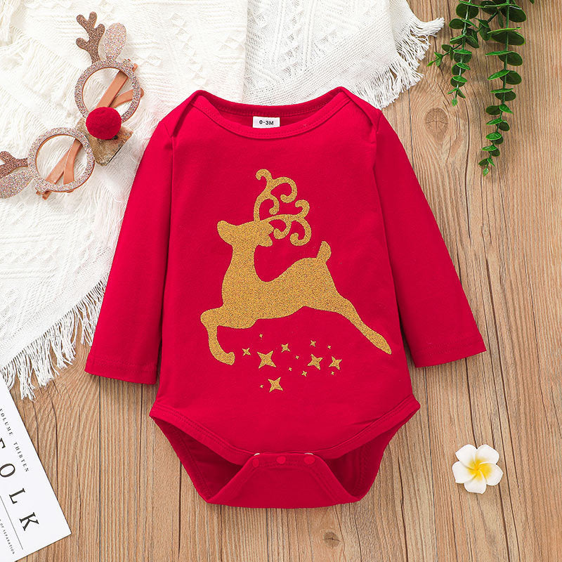 Baby Clothing Christmas Skirt Suit Baby Elk Printing Romper Short Skirt Two-piece Suit