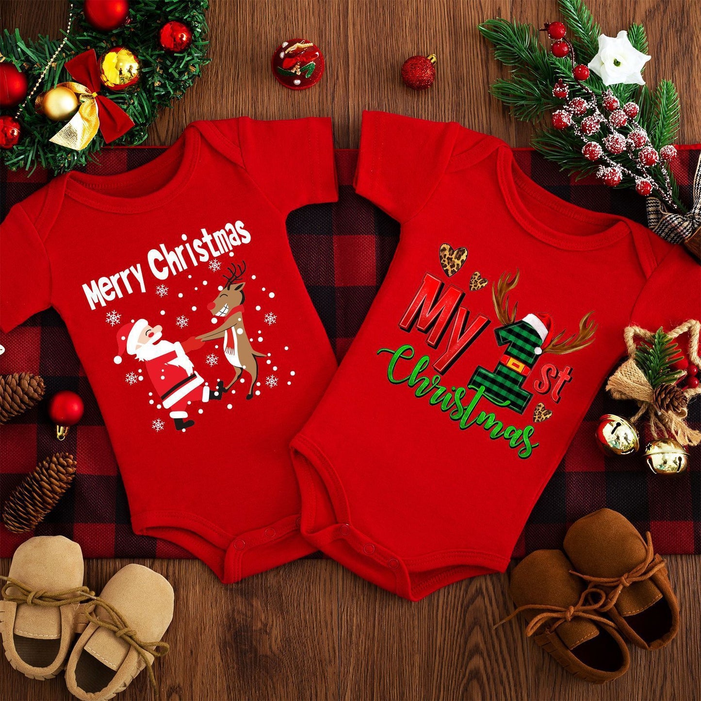 Merry Christmas Red Deer Baby Jumpsuit Romper